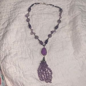 Chunky silver amethyst tassel necklace